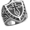 Stainless Steel Gothic Cross and Shield Ring