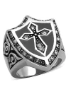 Stainless Steel Gothic Cross and Shield Ring