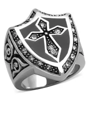 Stainless Steel Gothic Cross and Shield Ring