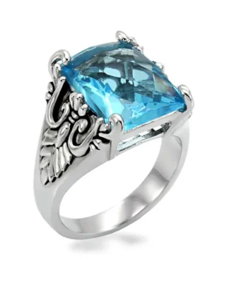Stainless Steel Ring with Synthetic Stone in Sea Blue