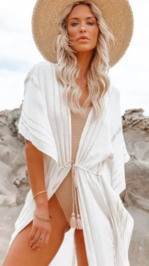 Striped Kimono Cover-Up