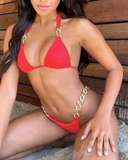 Textured Bikini with Gold Chains