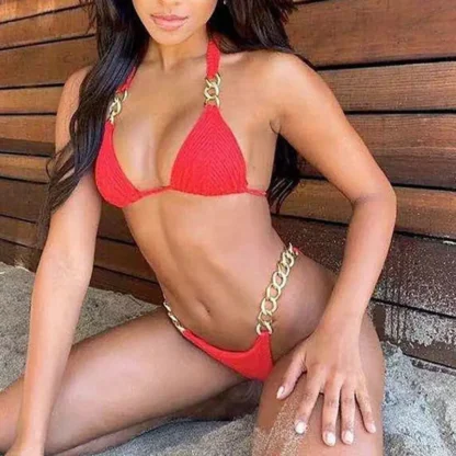 Textured Bikini with Gold Chains