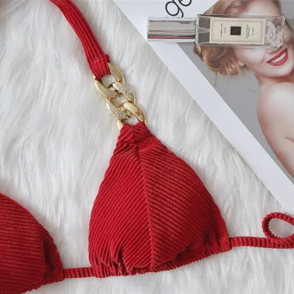 Textured Bikini with Gold Chains