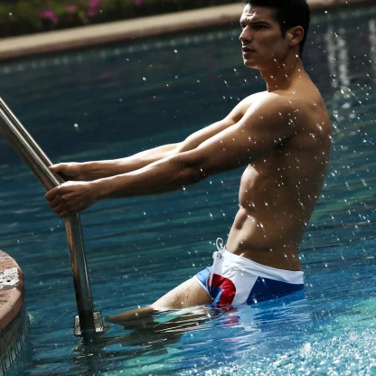 Tri-Color Striped Men's Swim Shorts