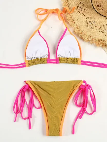 Two Toned Bikini With Double Straps Gold Side