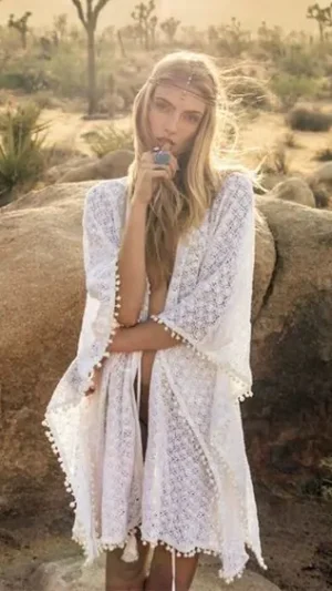 White Crochet Lace Kimono Cover-up