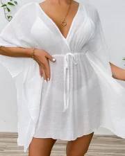 Woven Batwing Cover-Up Mini-Dress