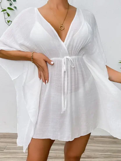 Woven Batwing Cover-Up Mini-Dress