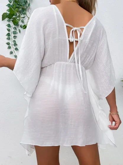 Woven Batwing Cover-Up Mini-Dress