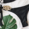 Woven Gold Olive Bikini with Tie Sides in black