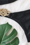 Woven Gold Olive Bikini with Tie Sides in black