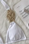 Woven Gold White Bikini with Tie Sides