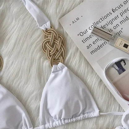 Woven Gold White Bikini with Tie Sides