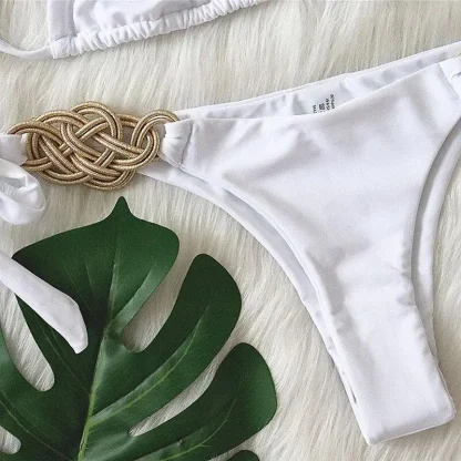 Woven Gold White Bikini with Tie Sides
