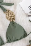 Woven Gold Olive Bikini with Tie Sides in olive green