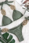 Woven Gold Olive Bikini with Tie Sides in olive green