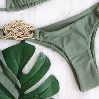 Woven Gold Olive Bikini with Tie Sides in olive green
