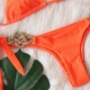 Woven Gold Olive Bikini with Tie Sides in orange