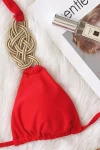 Woven Gold Olive Bikini with Tie Sides in red