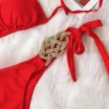 Woven Gold Olive Bikini with Tie Sides in red
