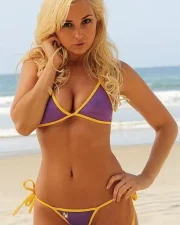 Freshkini Yellow & Purple Sheer Tanga Tie Thong Bikini