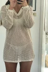 Mesh Cover-Up Beach Dress with V-Neck Collar