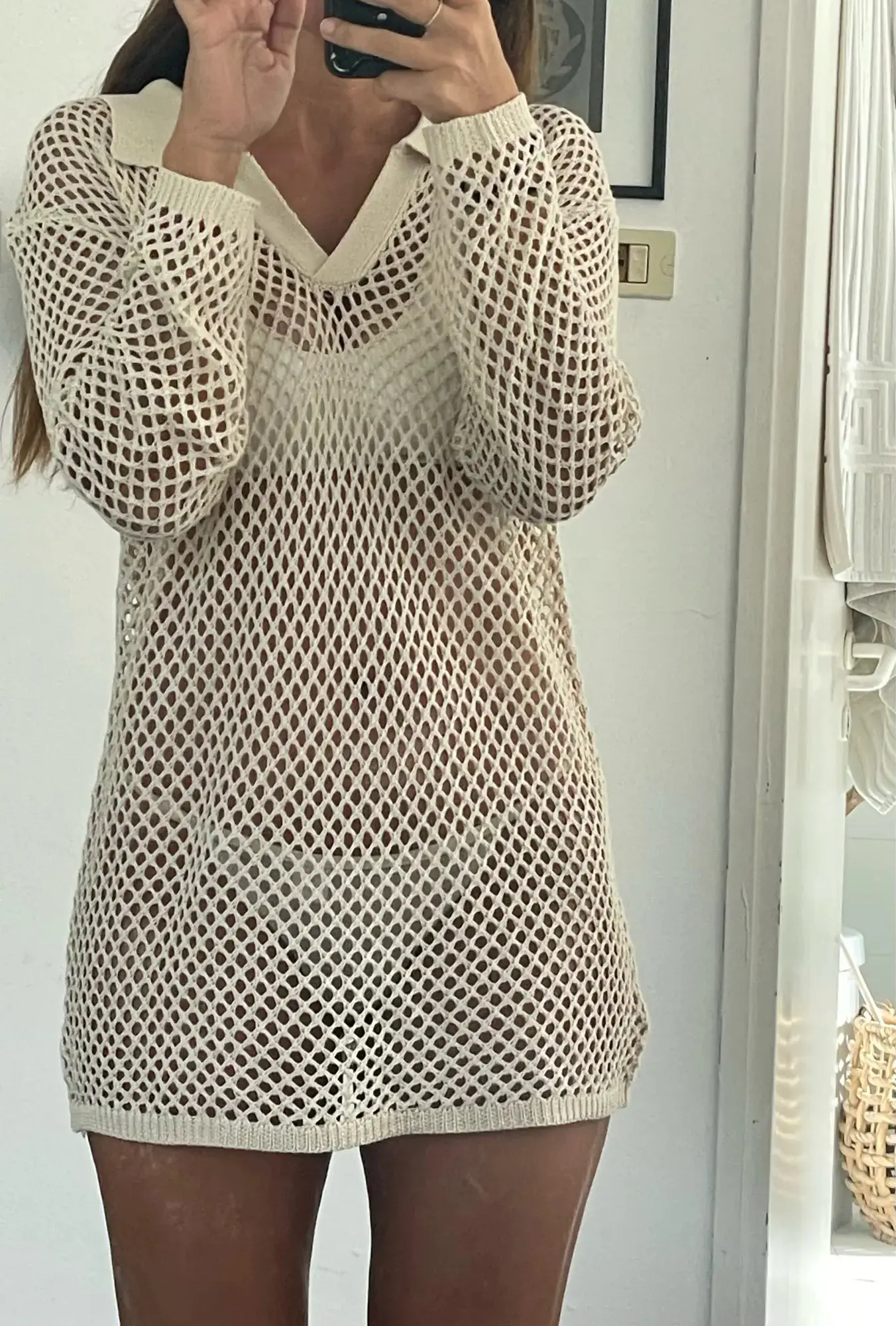 Mesh Cover-Up Beach Dress with V-Neck Collar photo review