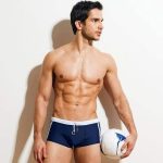 Alpha Male Blue Swim Shorts with White Stripes