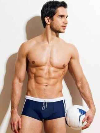 Alpha Male Blue Swim Shorts with White Stripes