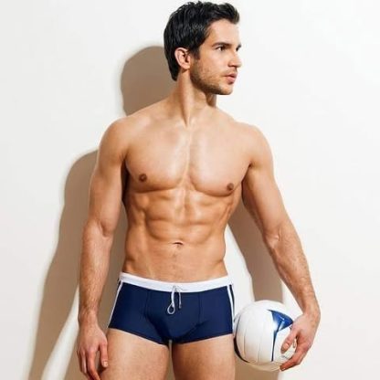 Alpha Male Blue Swim Shorts with White Stripes