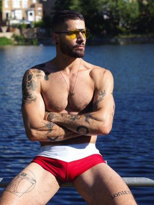 Alpha Male Red & White Swim Shorts