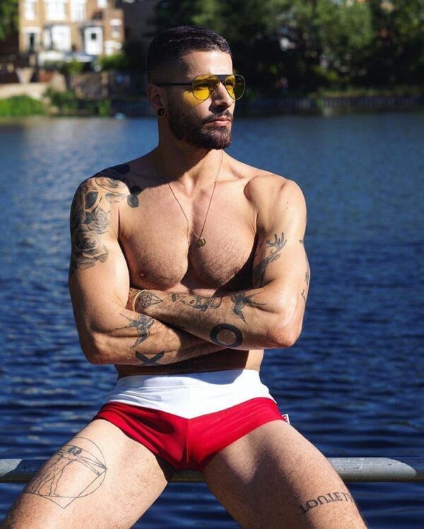 Alpha Male Red & White Swim Shorts