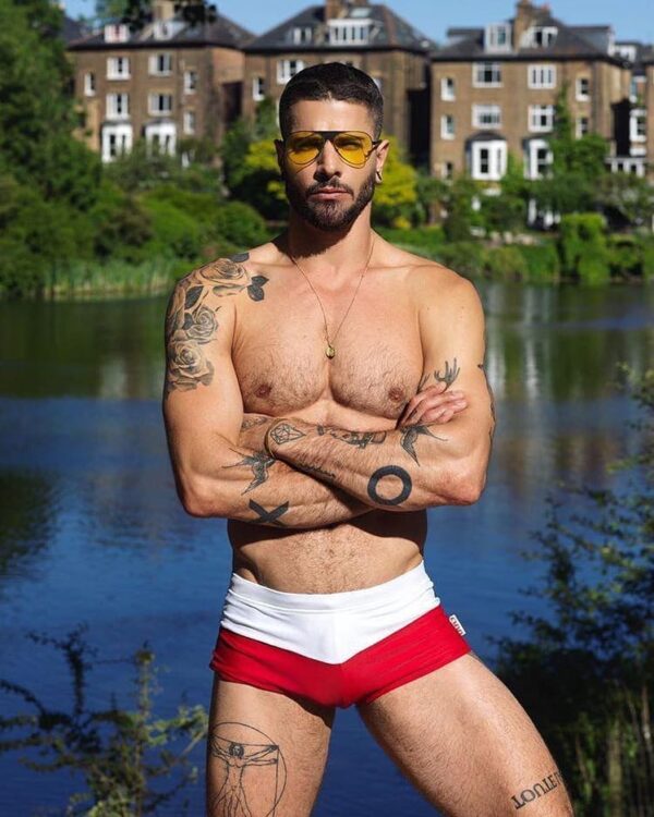 Alpha Male Red & White Swim Shorts