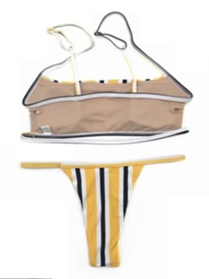 Sporty Sexy Gold Striped Bandeau String Bikini