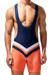 24705 Two Color Chevron Design Singlet Navy Front