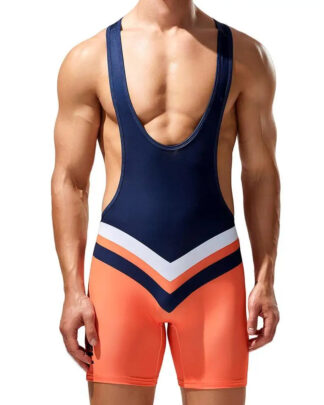 24705 Two Color Chevron Design Singlet Navy Front