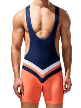 24705 Two Color Chevron Design Singlet Navy Front
