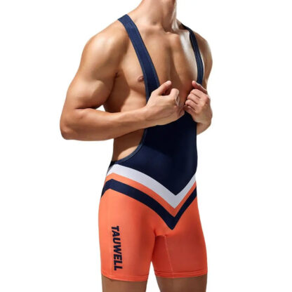 24705 Two Color Chevron Design Singlet Navy Side