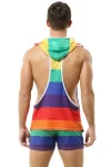 Back view of model in Rainbow Muscle Tank Hoodie