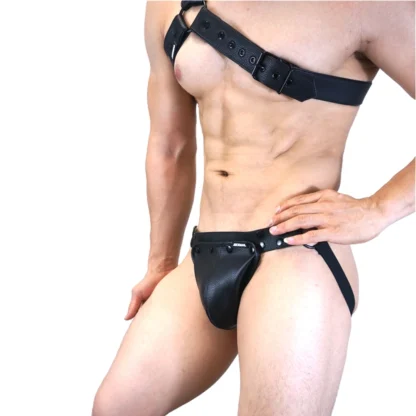 Model in JM991 Synthetic Leather Gladiator Harness black