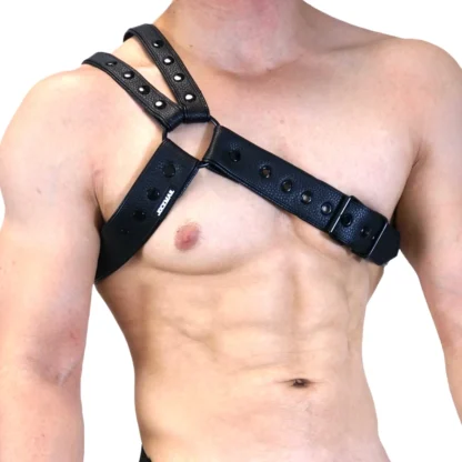 Model in JM991 Synthetic Leather Gladiator Harness black