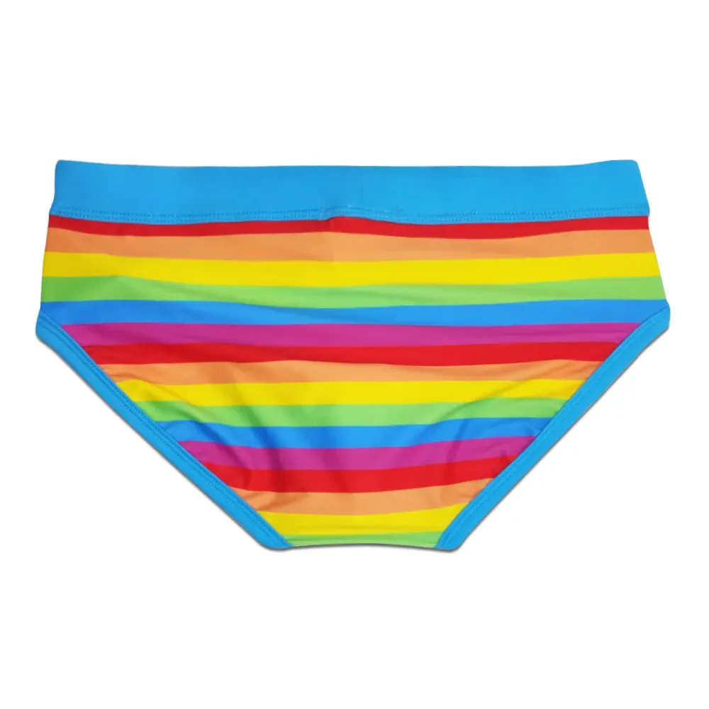 Men's Rainbow Swim Briefs with Light Blue Waistband