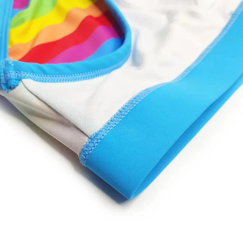Men's Rainbow Swim Briefs with Light Blue Waistband