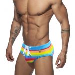 Men's Rainbow Swim Briefs with Light Blue Waistband