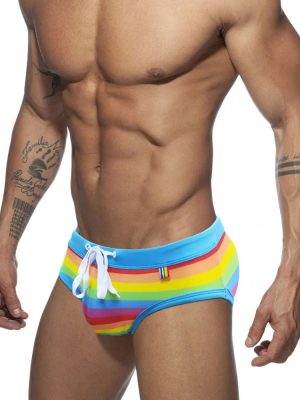 Men's Rainbow Swim Briefs with Light Blue Waistband
