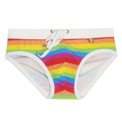 Rainbow Swim Briefs With White Waistband