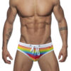 Rainbow Swim Briefs With White Waistband Front