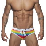 Rainbow Swim Briefs With White Waistband Front