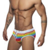 Rainbow Swim Briefs With White Waistband Side